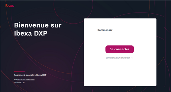 ecran de connexion au back office d'ibexa