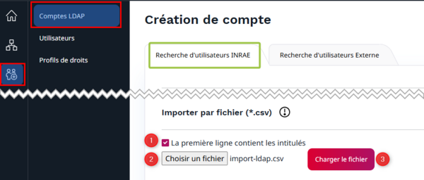 Ecran d'import d'un fichier csv Ecran d'import d'un fichier csv
